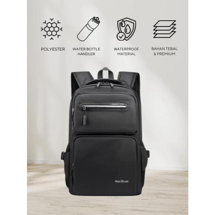 Tas Ransel Laptop Haoshuai Waterproof Tas Sekolah Remaja Anti Air #3408