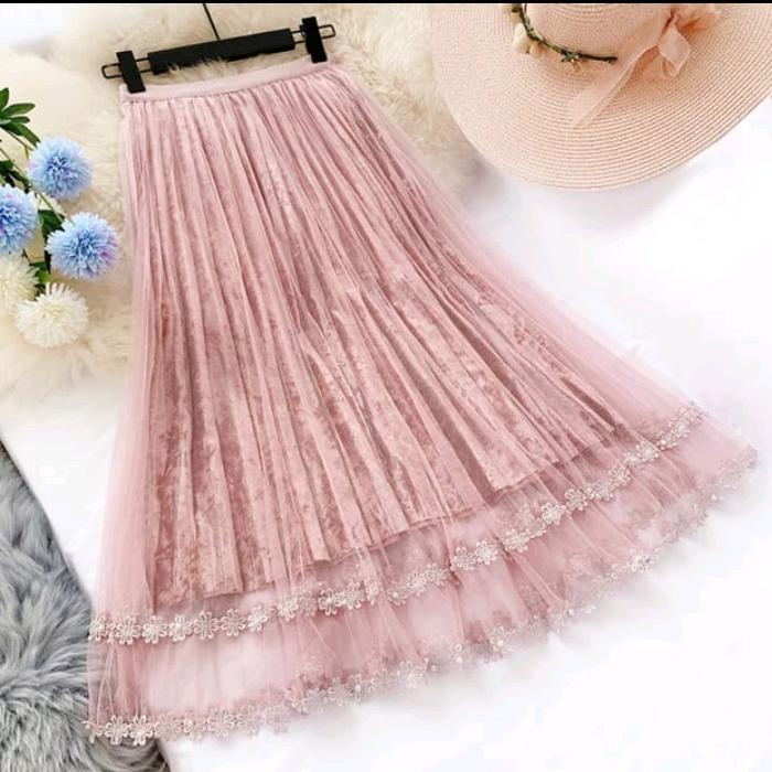 ROK TUTU RENDA MUTIARA PANJANG WANITA DEWASA RENDA MUTIARA KARET MELAR 220 MAYUNG BAWAHAN TERBARU ME
