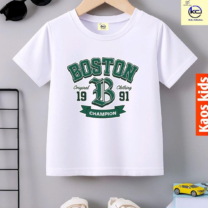 KAOS ANAK Distro Model Boston B simpel Bahan cotton24s Atasan Anak Kekinian Fashion Anak Kaos Angka.