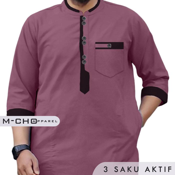 M-CHO Apparel Baju Koko Pria Warna Lavender Kokoh Kurta Pakistan Fashion Muslim Dewasa Lengan 3/4 Ba