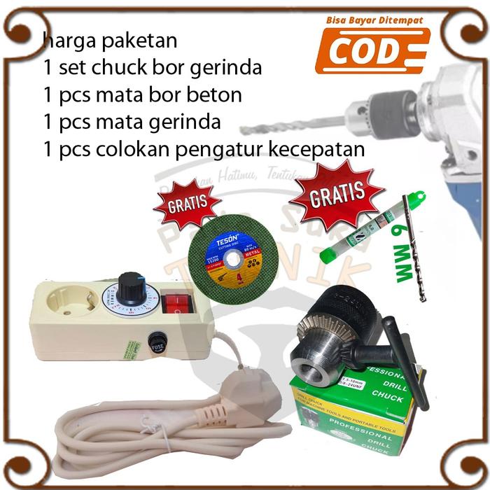 colokan pengatur volume kecepatan Stop Kontak Dimmer + chuck bor gerinda drat