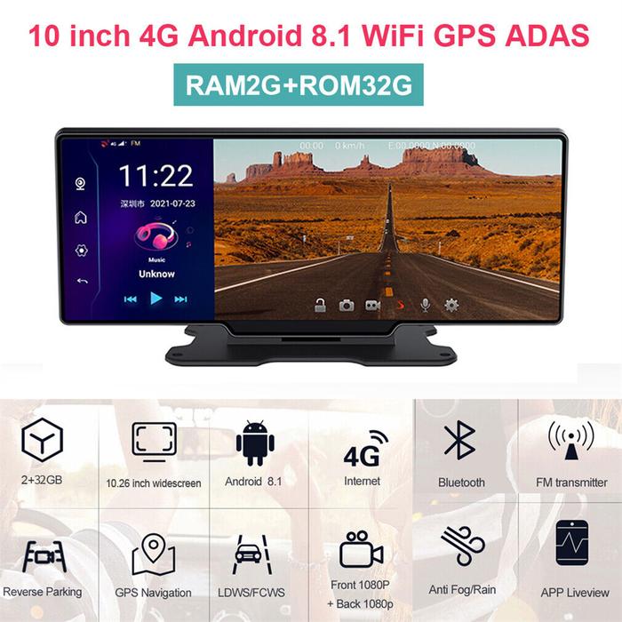 4G Car dash cam 10.26 Inch Android 8.1 Car Dash Cam Dual 1080P