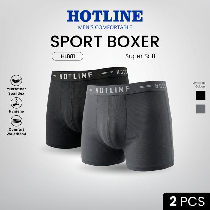 Hotline Super Soft Collection - Boxer Pria HL881 Microfiber Spandex Premium isi 2 Pcs