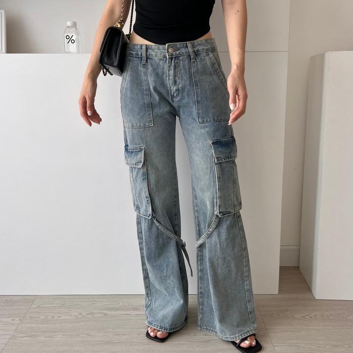 TORI JEANS IN ACID WASHED – OUDRE | Celana Panjang Jeans Wanita | Cargo Jeans | Trendy Jeans