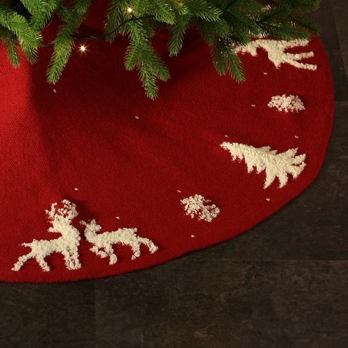 New Year's Christmas Red Tree Skirt Rug Decoration Fashion Knitted