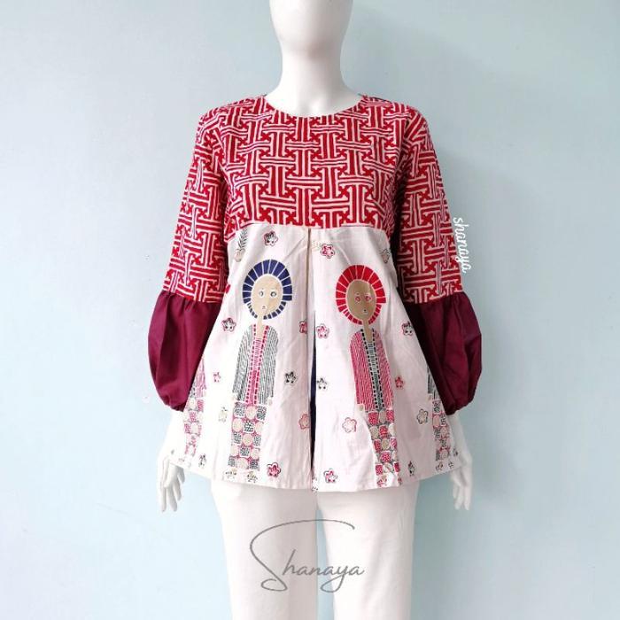 Shanaya Batik Blouse 2 Dimensi Batik Cap Kombinasi Printing Dan Toyobo Batik Kerja Blus Batik Kondan