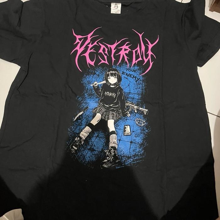 Kaos Aftersunday Destroy Your Enemy Ala Anime Size XXL Preloved Tshirt Hitam Dengan Desain Anime Uni
