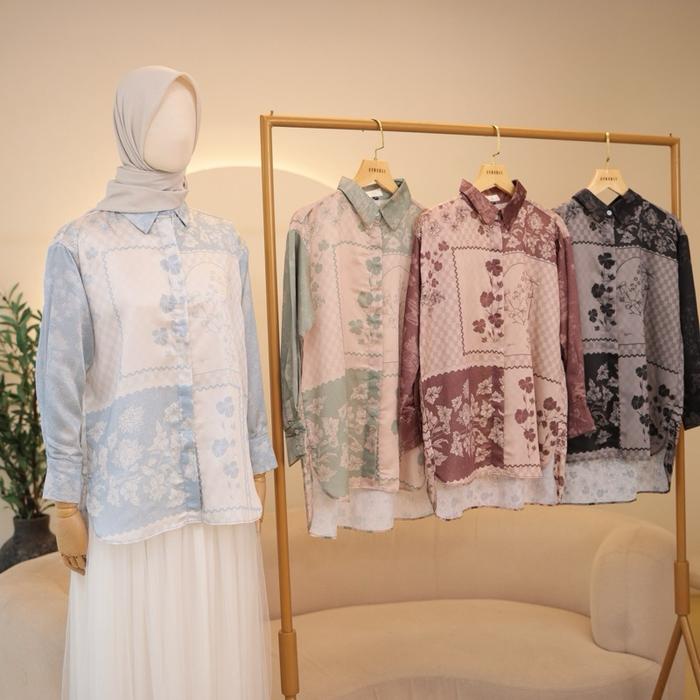 VEEYA SHIRT EYBERLI Baju Atasan Wanita Blouse Kemeja Cantik dengan Desain Unik dan Nyaman untuk Peng