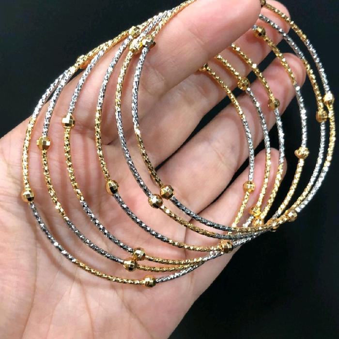 Gelang keroncong set 6 warna mix silver gold biji lada & keroncong set 3 biji lada