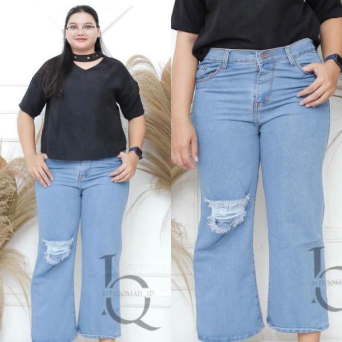 Jumbo Kulot Sobek Lutut / Kulot Ripped Jeans Big Size 27-42