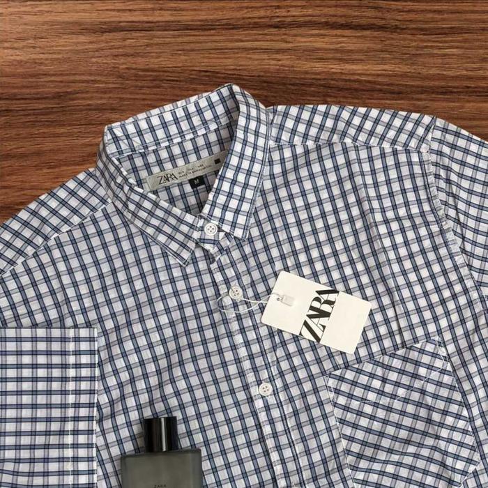Kemeja Pria ZARA Men`s Stripe | Kemeja Pria Motif Kotak Shirt Casual Slimfit Full Catton Premium