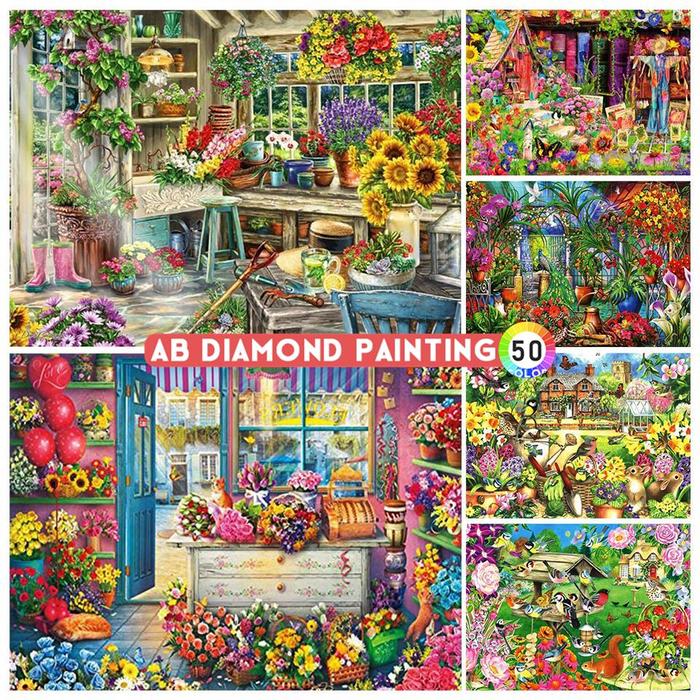 5D AB Diamond Painting Full Square Diamond Flower House Diamond