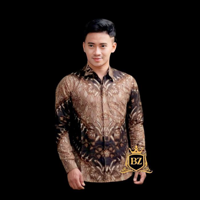 Kemeja Batik Pria Lengan Panjang & Pendek M L XL XXL Motif Keris Coklat Modern Bisa COD