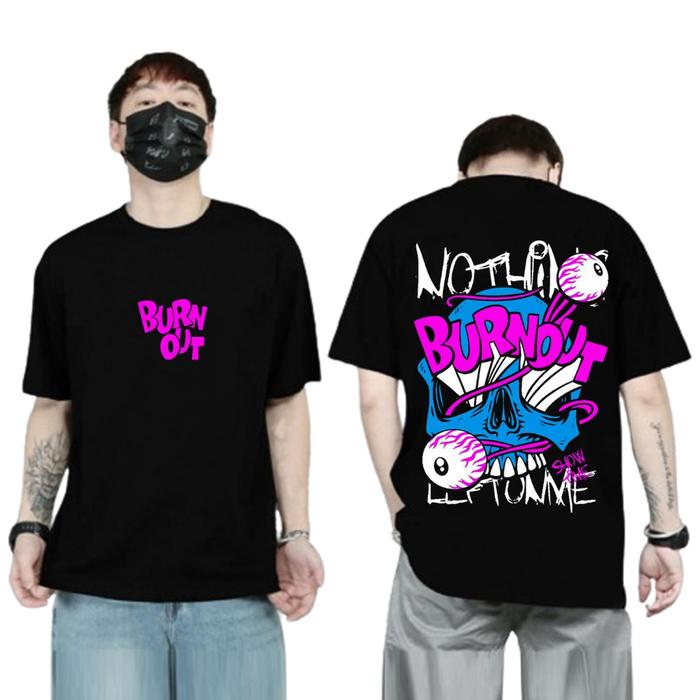 Baju Kaos Distro T-shirt Atasan Pria Keren Terbaru Lengan Pendek Motif Burn Out Hitam Sablon Tulisan