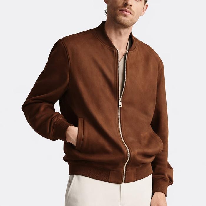 Jaket Suede Pria Bomber Premium – Jaket Suede Casual Elegan Coklat Hitam S–3XL