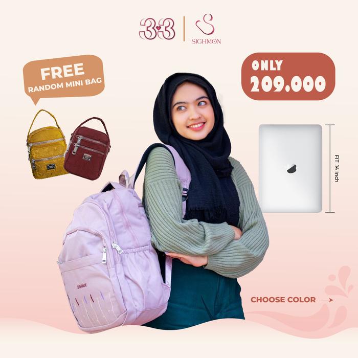 LIMITED STOCK - BACKPACK SIZE XL SIGHMON FREE MINI/SLING BAG - TAS RANSEL PREMIUM IMPORT WANITA WATE