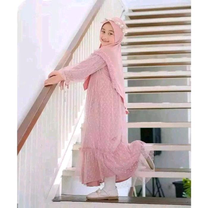 Set COD Anak Alvira Gamis Khimar Crinkle Airflow Baju Muslim Terbaru - Panjang, Tanggung - Muda, Dre