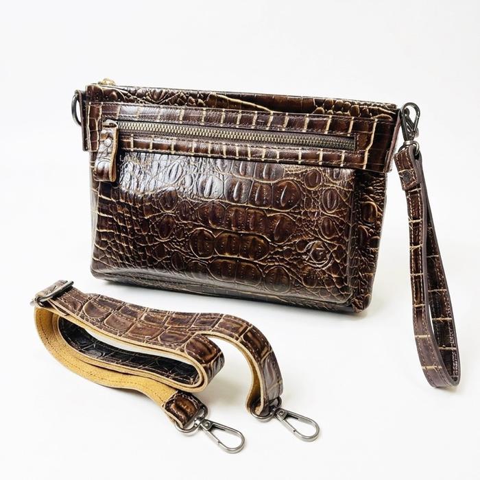 handbag kulit sapi motif crocodile original 100% free tali panjang dompet & tas selempang pria wanit