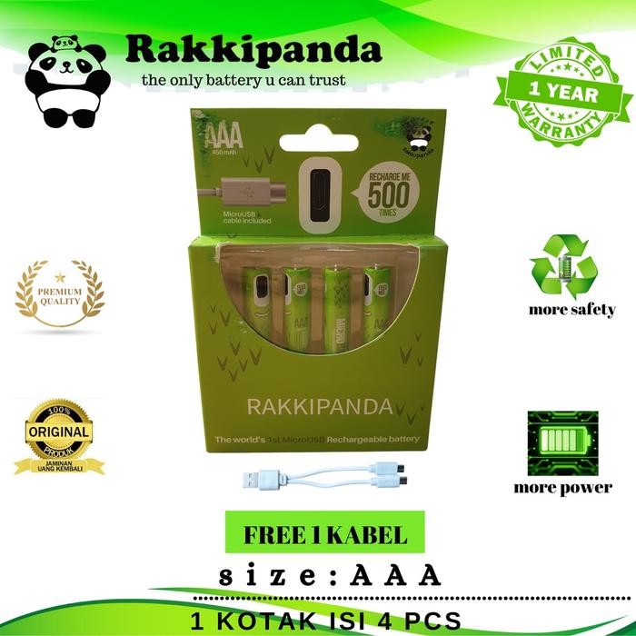 batre batrei battery rakkipanda baterai AAA cas ulang isi 4pcs micro usb cas casan rechargeable