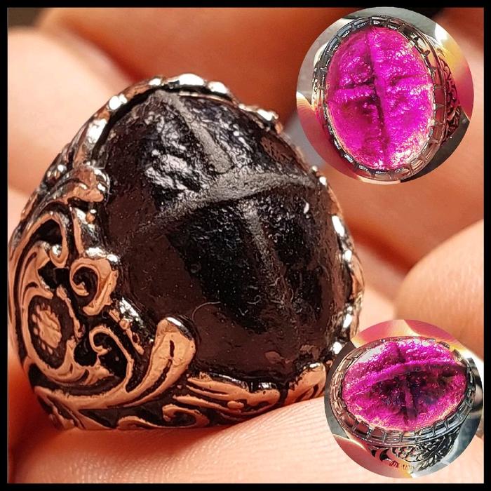 Cincin Kecubung Wulung Motif Tapak Jalak Ring Alpaka Super dengan Desain Eksklusif dan Warna Ungu Me