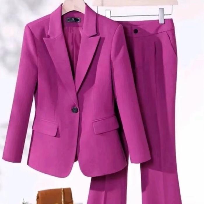 JihanFashion-Setelan Blazer Wanita/Blazer Kerja Wanita Model Korea -High Twis Tebal Celana & Blazer