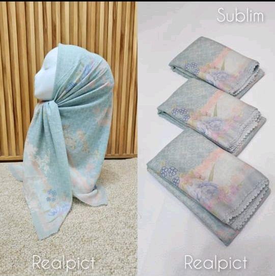 HIJAB VOAL SEGI EMPAT MOTIF BUNGA BIRU WARDAH SOFT