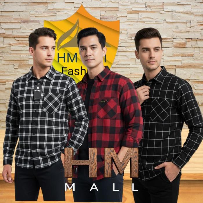 HM Kemeja flanel pria kwalitas premium lengan panjang unsex wanita Polos xs zoeymfg orange