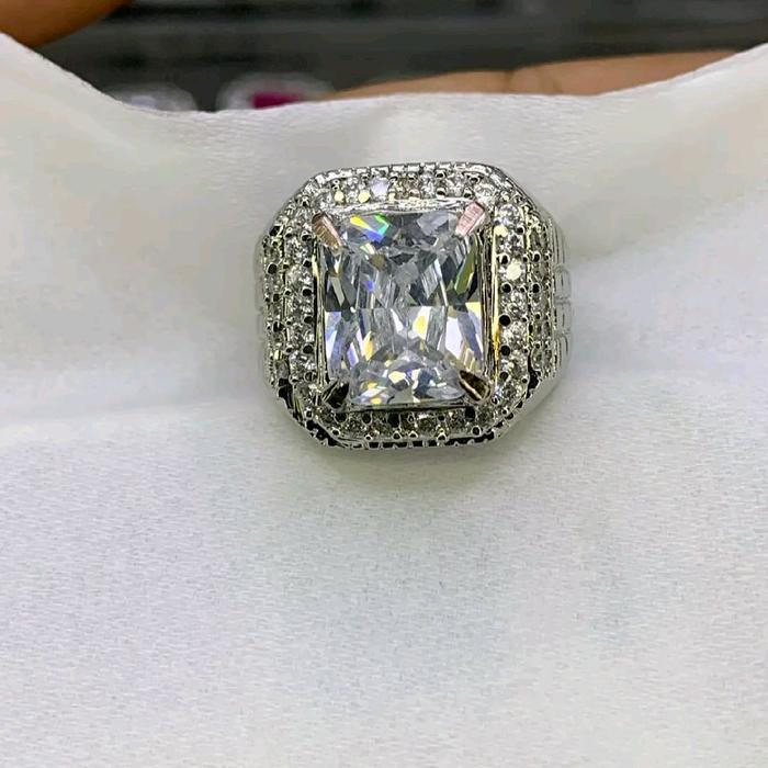 cincin batu permata natural white moissanite kotak dim 12*10