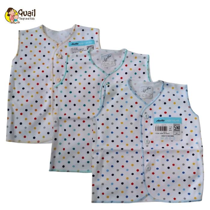 Arella Baju Kutung Bayi Newborn Isi (3 pcs) Motif Pulkadot Bahan lembut dan Adem . Quail Baby Shop