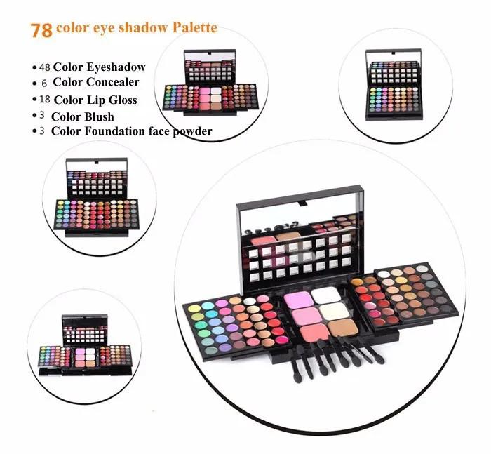 78 Color Makeup Set 48 Matte Shimmer Nude Eyeshadow Palette + 24 Lip Gloss +6 Foundation face powder