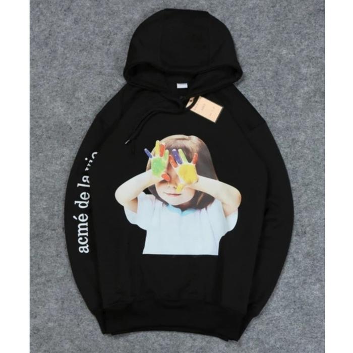 jumper hoodie hitam acme de la vie terbaru premium full tag / sweater hudi kupluk sowok skena