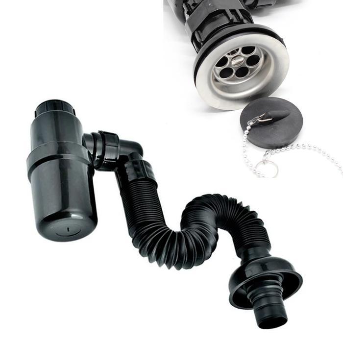 Afur Sifon Plastik Hitam Selang Tarik Botol Wastafel Hitam Plastik Set Afur - G-296