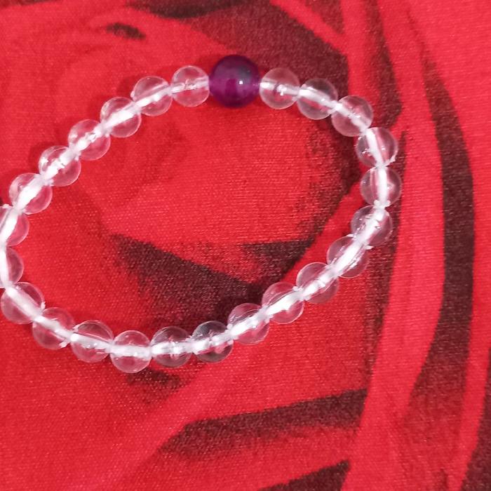gelang kristal bening kombinasi batu rubi