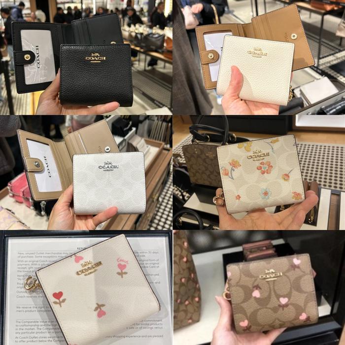 Coach Snap Wallet In Signature Canvas Coach Dompet Wanita Lipat Short Wallet Coach Wallet Coach Domp
