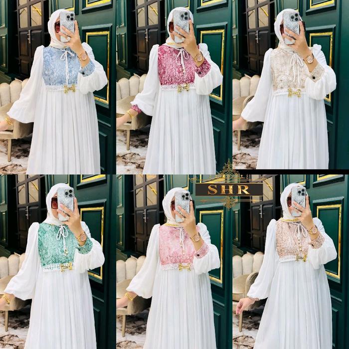 SHR original terbaru!!mididress putih series iedul fitri