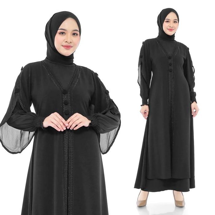 Abaya Maldiva Gamis Hitam Turkey Jetblack Ceruty Kekinian Dress Lebaran Pesta Kondangan (kc-533)