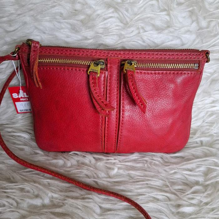 Tas Sling Fo0SiiiL ERIN Size Mini Warna Merah Cabe / Tas Selempang Wanita Kecil / Tas Preloved Kulit