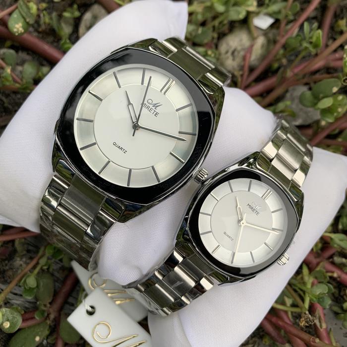 Jam tangan mirete high class rantai Silver plat putih kotak couple classic Watches Kaca Pria wanita 
