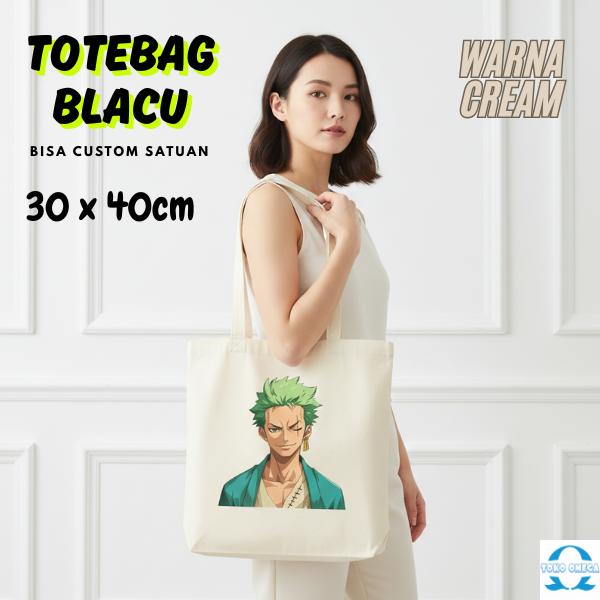 Totebag Blacu Cream 30x40 Cm Resleting Custom Anime Kpop BTS Ilustrasi Event Seminar dan Souvenir Ko