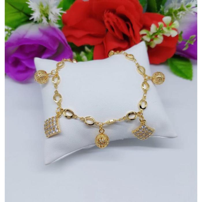 Gelang 886 Tangan Liontin Kotak&Bola Xuping Lapis Emas 18k