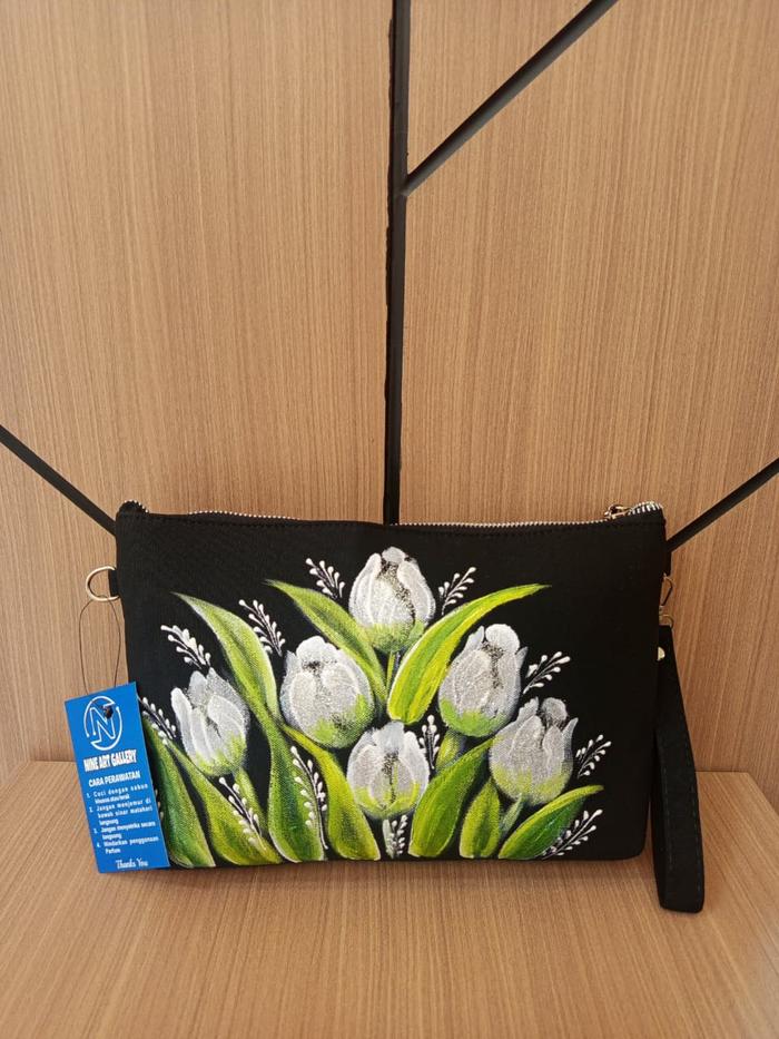 Pouch Kanvas Lukisan Motif Bunga NineArt