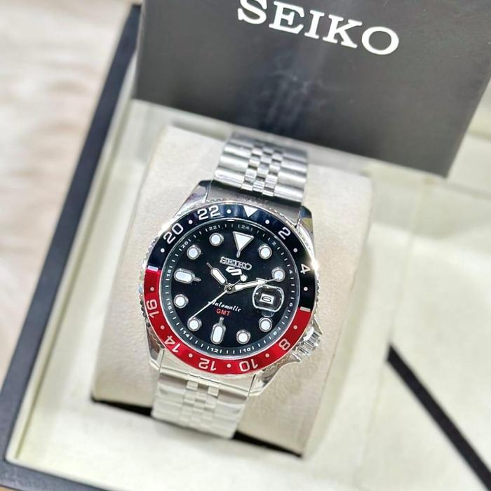 Jam Tangan Seiko GMT  Gerakan Automatic / Jam Pria Tali Rantai / Seiko 5 Sport / Jam Tangan Seiko Ba