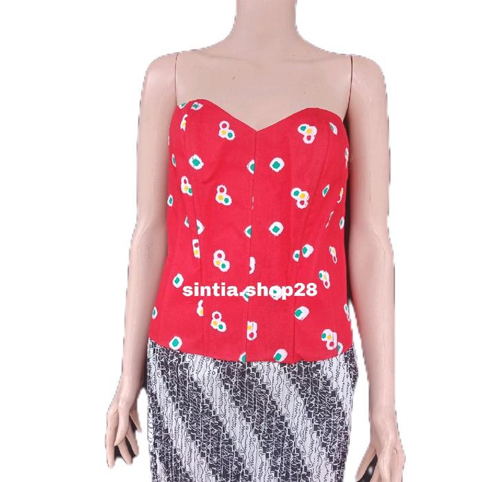 Bustier Jumputan Kamisol Longtorso Daleman Kebaya Merah dengan Motif Bunga untuk Tampilan Elegan