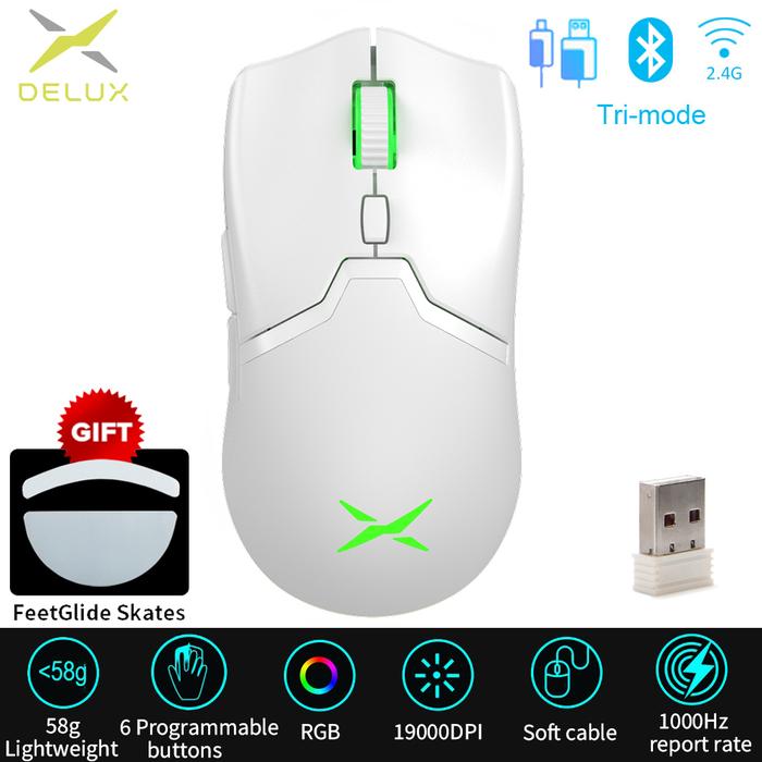 DELUX M800 PRO PAW3370 White Wireless Gaming Mouse Wired Programmable