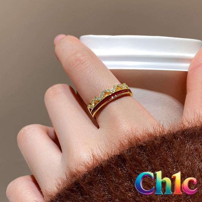 [Ch1c] Cincin Desain Gelombang Adjustable Metalik, Estetika Mewah Klasik, Aksesoris Jari Indie A148