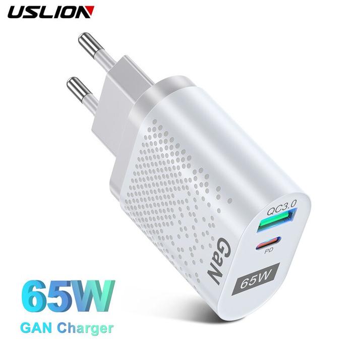 USLION 65W GaN Charger USB C PD KR Plugs Fast Charging GaN Charger