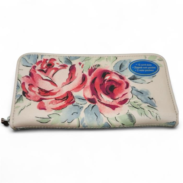 Cath Kidston wallet Dompet Baru Motif Bunga Mawar dengan 12 Slot Kartu & 2 Saku Uang Zipper