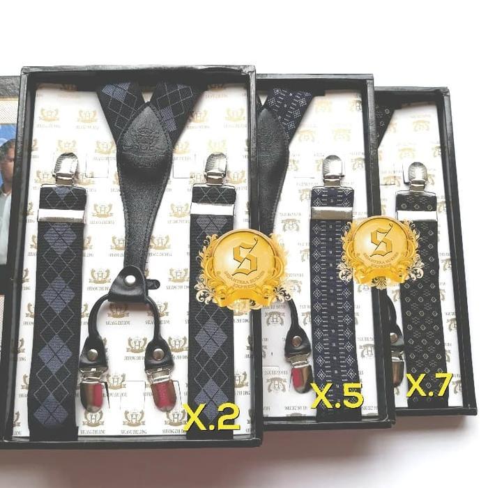 Suspender Bretel Hitam Motif Kulit Letter X Import Japit 4 Logam Promo !