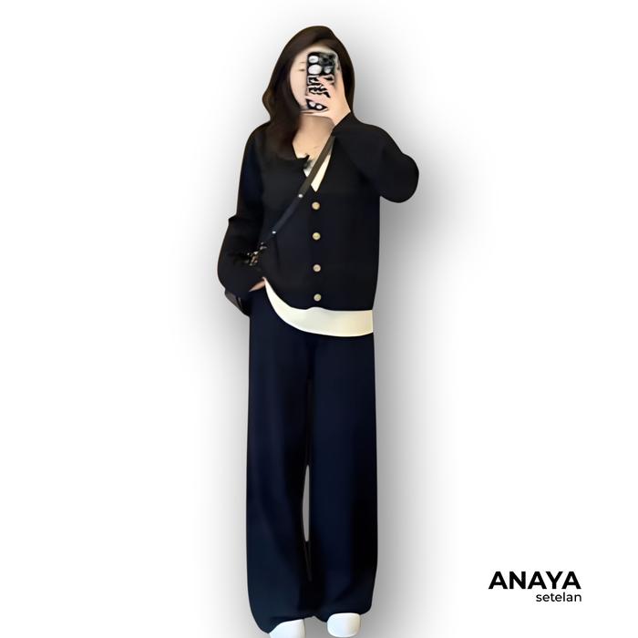 Dzakirah SETELAN ANAYA / Set Blouse + Celana Rajut Polos / Set Baju Muslim