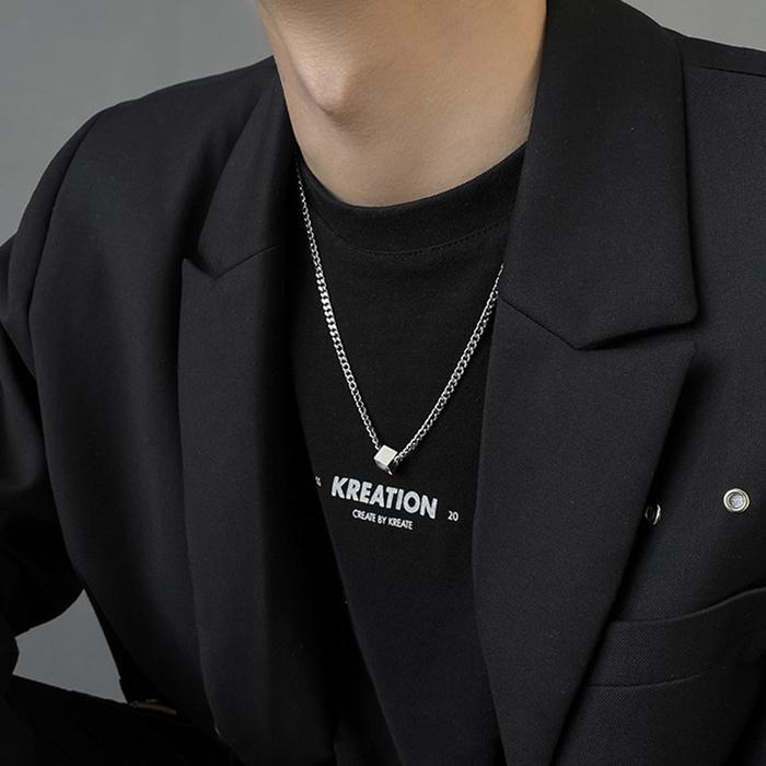 (Xijing) Wang Yibo Kalung Persegi Stainless Steel Gaya Sama Untuk